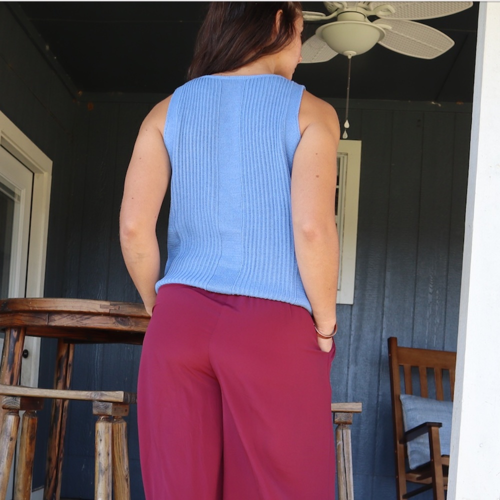 NWT SMALL Blue Sweater Tank,Ribbed Sweater Shell, Knit Tank Top Cotton Cashmere - Picture 3 of 5